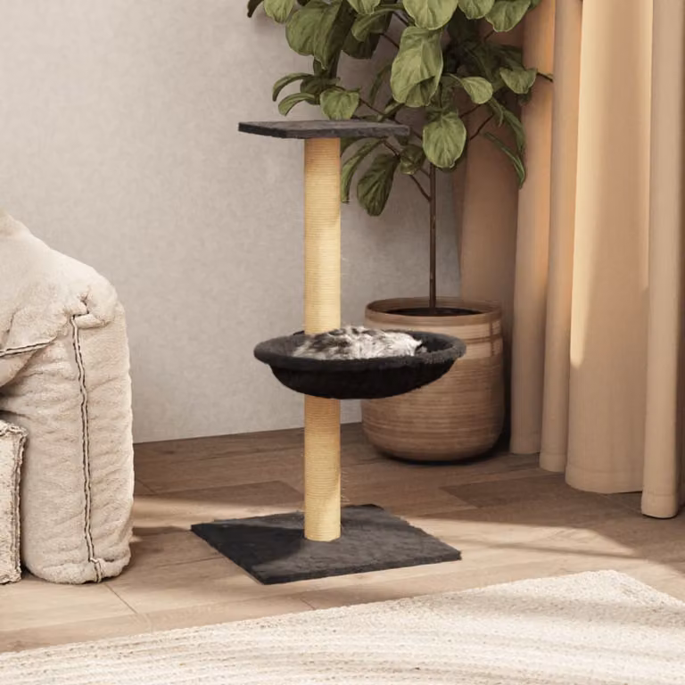 Albero per gatti vidaXL con amaca e grotta in sisal e legno, colore antracite, Altezza: 74 cm