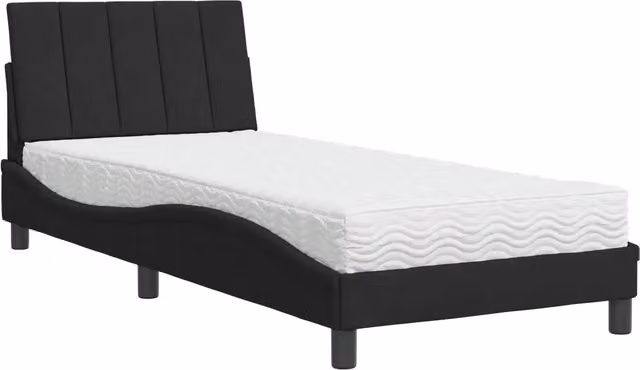 Letto singolo | Letto per adulti | Letto con Materasso Hanko Nero 90x200 cm in Velluto