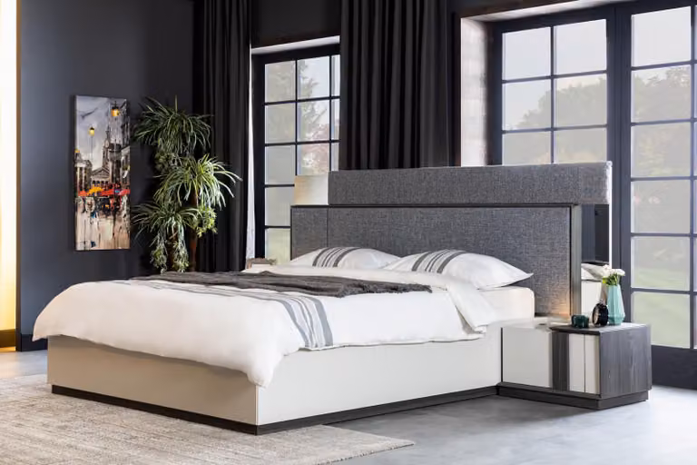Graues Luxus Schlafzimmer Bett Textil Möbel Betgestell Modern Holz