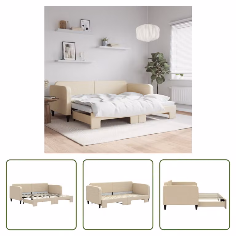The Living Store letto da giorno allungabile crema 90x200 cm in tessuto