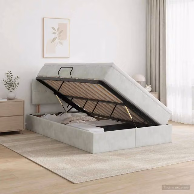 Letto con Contenitore Moderno vidaXL in Velluto Grigio e Bianco L/P/H: 120 x 200 x 88 cm