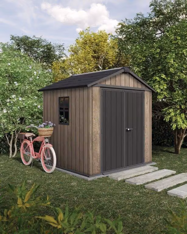 Capanno da giardino Keter Apex 7,5x7, completo di pavimento, spessore delle pareti 20 mm, dimensioni 230 x 223,8 cm, colore Ashwood