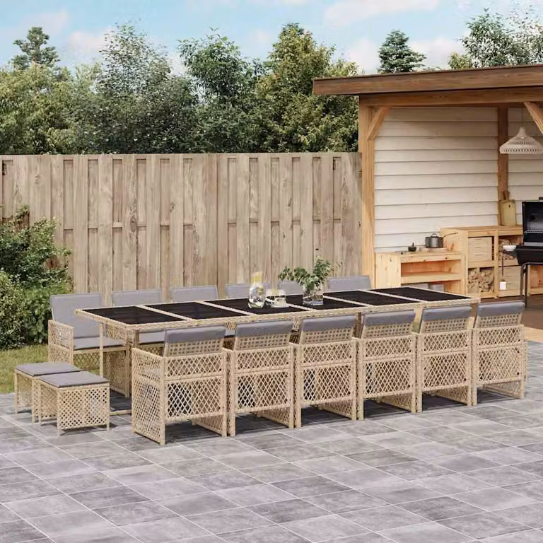 vidaXL Set da Pranzo da Giardino 17 pz in Polyrattan con Cuscini Beige e Grigio e Tavolo in Vetro