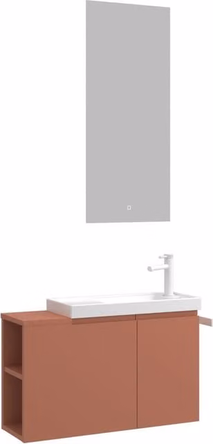Set mobile lavabo con specchio Ferla 80 di HANAH HOME, colore marrone opaco, L 80 cm x P 22 cm x H 45 cm – 1