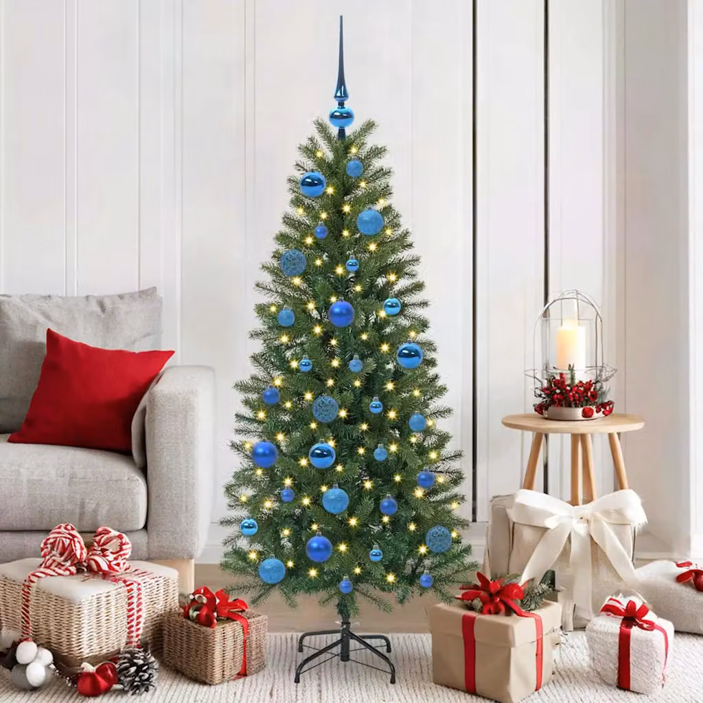 Set di decorazioni natalizie vidaXL con 61 sfere blu in plastica shatterproof e 150 LED luce bianca calda, alimentazione USB