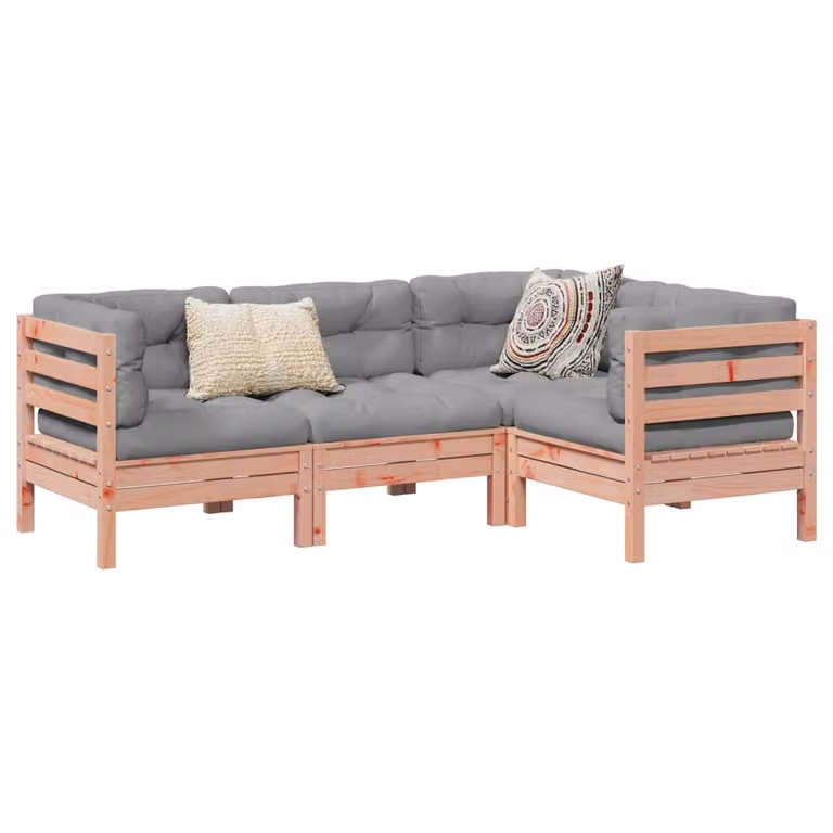 Set di divani da giardino a L vidaXL in legno massello con cuscini inclusi, colore marrone e grigio