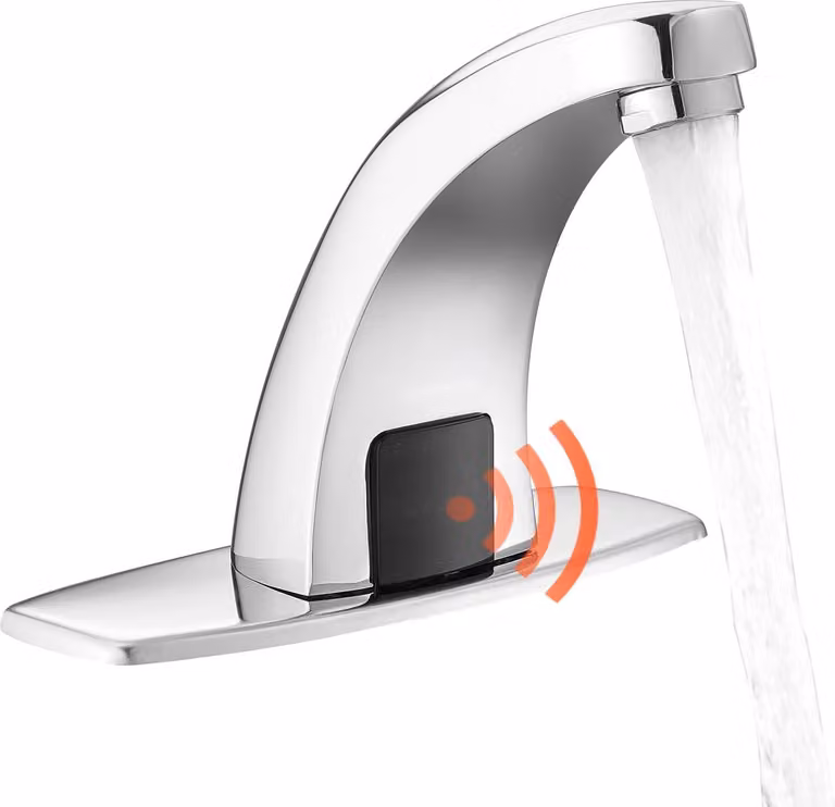 Miscelatore automatico per lavabo - Rubinetto a sensore - Touchless - Funzionamento a batteria - Con piastra di copertura - Per lavabo - Argento cromato