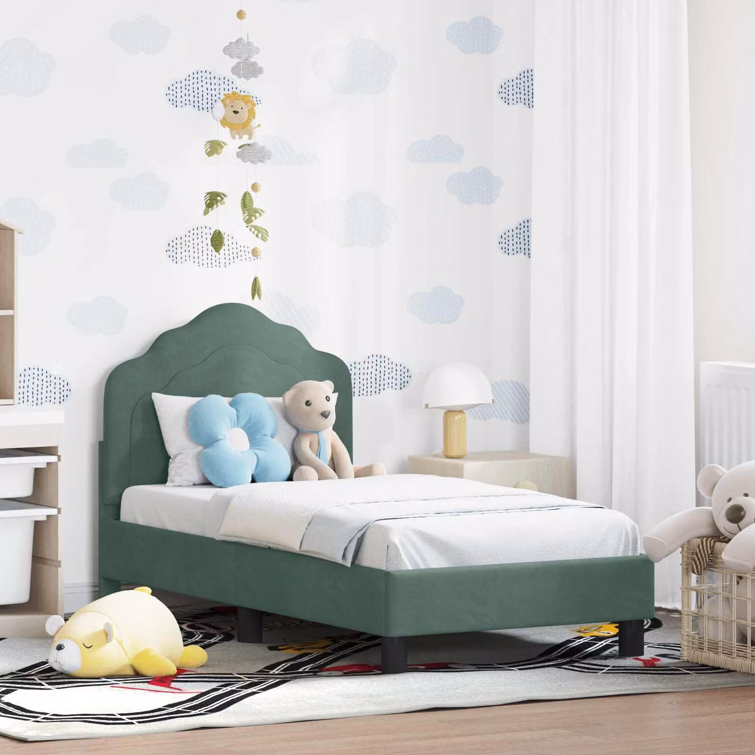 vidaXL Struttura letto per bambini con testata in velluto verde, L 140 x P 70 x H 79 cm