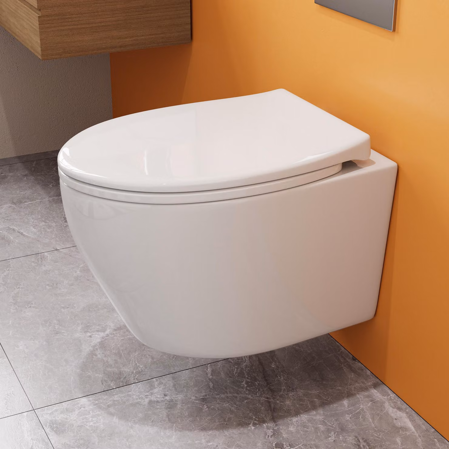 HOROW WC sospeso senza bordo - WC sospeso a 360° monoforo con sciacquone superspin, sciacquone a bassa rumorosità bianco con nano rivestimento