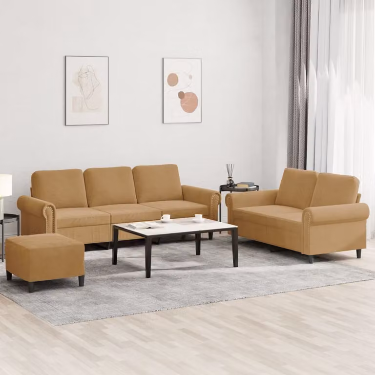 Maison Exclusive - Set divano a 3 pezzi con cuscini in velluto marrone