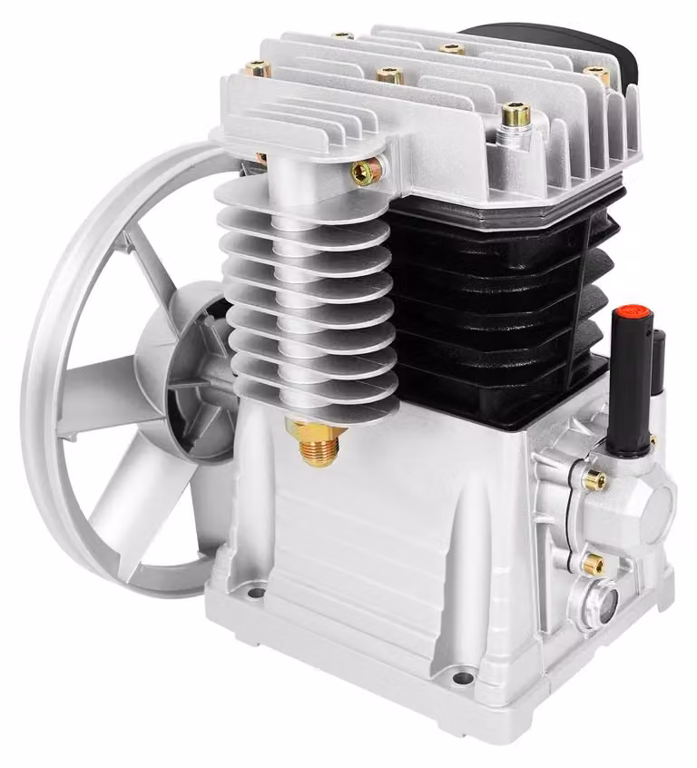 Compressore d'aria - Testata pompa - 2 cilindri - Portata 420 l/min - Pressione di esercizio 8 bar - Per motore da 3 CV - Argento