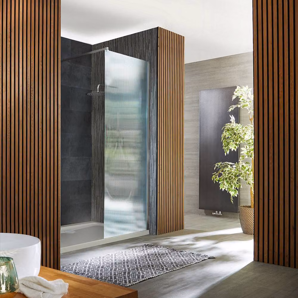 Box Doccia Walk-In Cromato Vetro Scanalato Con Piatto Doccia 1100 X 700mm