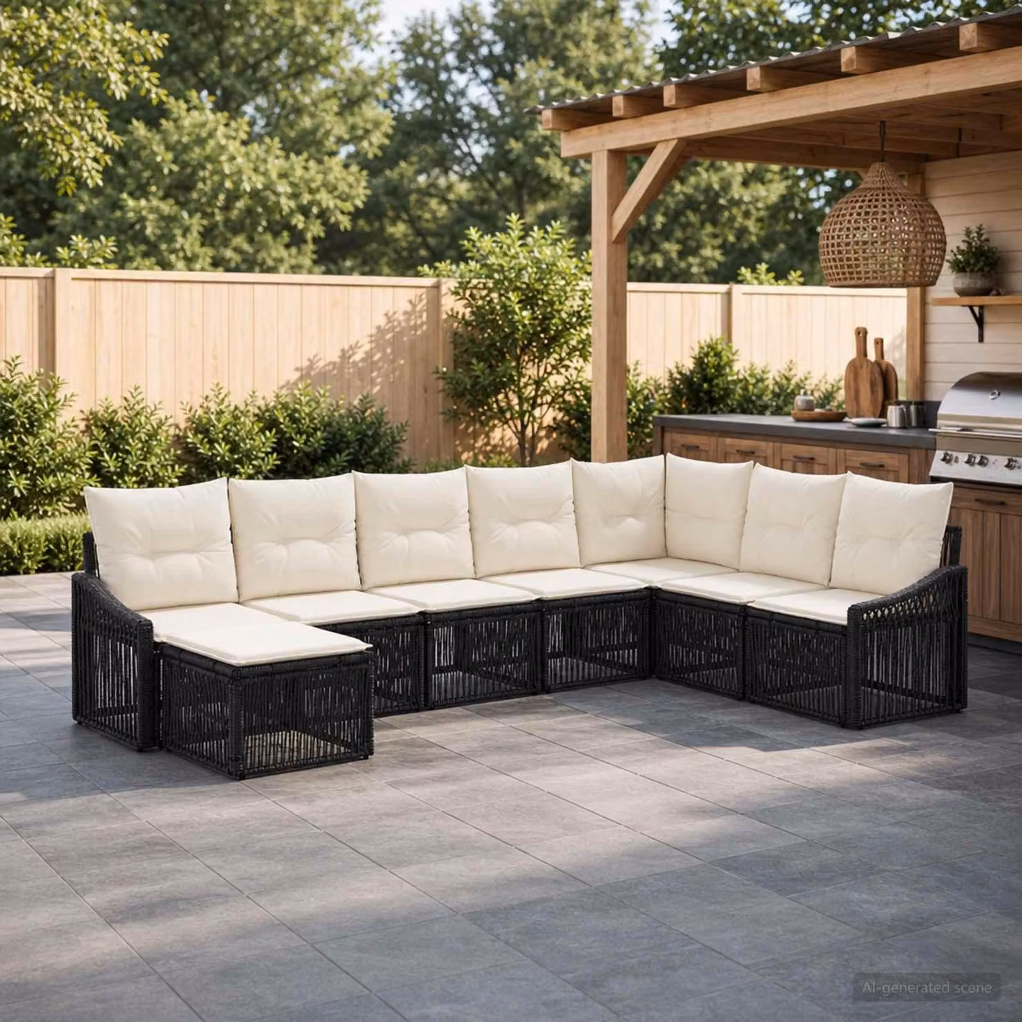 Maison Exclusive - Set da giardino composto da 8 pezzi, divano in rattan sintetico nero