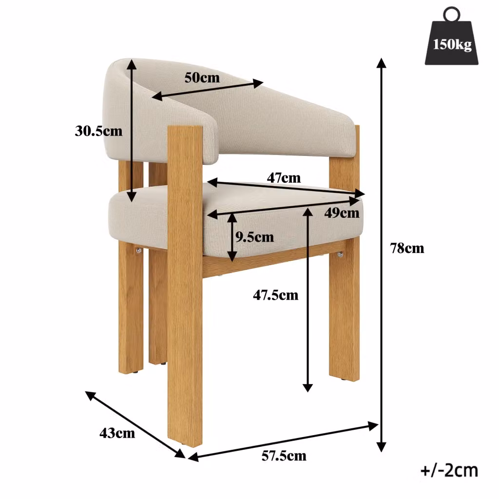Set di 6 sedie da pranzo ergonomiche MIVRAY in flanella beige con gambe in metallo effetto legno H: 78 cm, L: 49 cm, P: 47 cm – 2