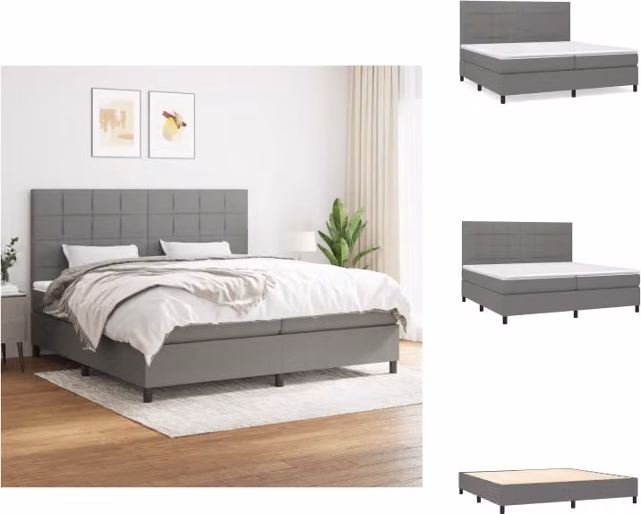 vidaXL Letto a molle con materasso grigio scuro 200x200 cm in tessuto - Letti & strutture letto