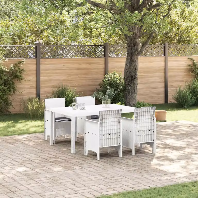 Set da pranzo per giardino e terrazzo vidaXL in rattan bianco, 5 pezzi