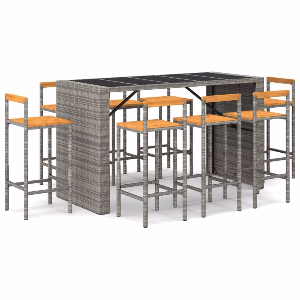 Set Bar Giardino 7pz Grigio Polyrattan e Legno Massello Acacia
