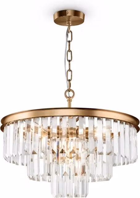 Lampadario a sospensione Revero Maytoni in cristallo e ottone color oro, Ø 50 cm, 7 x E14
