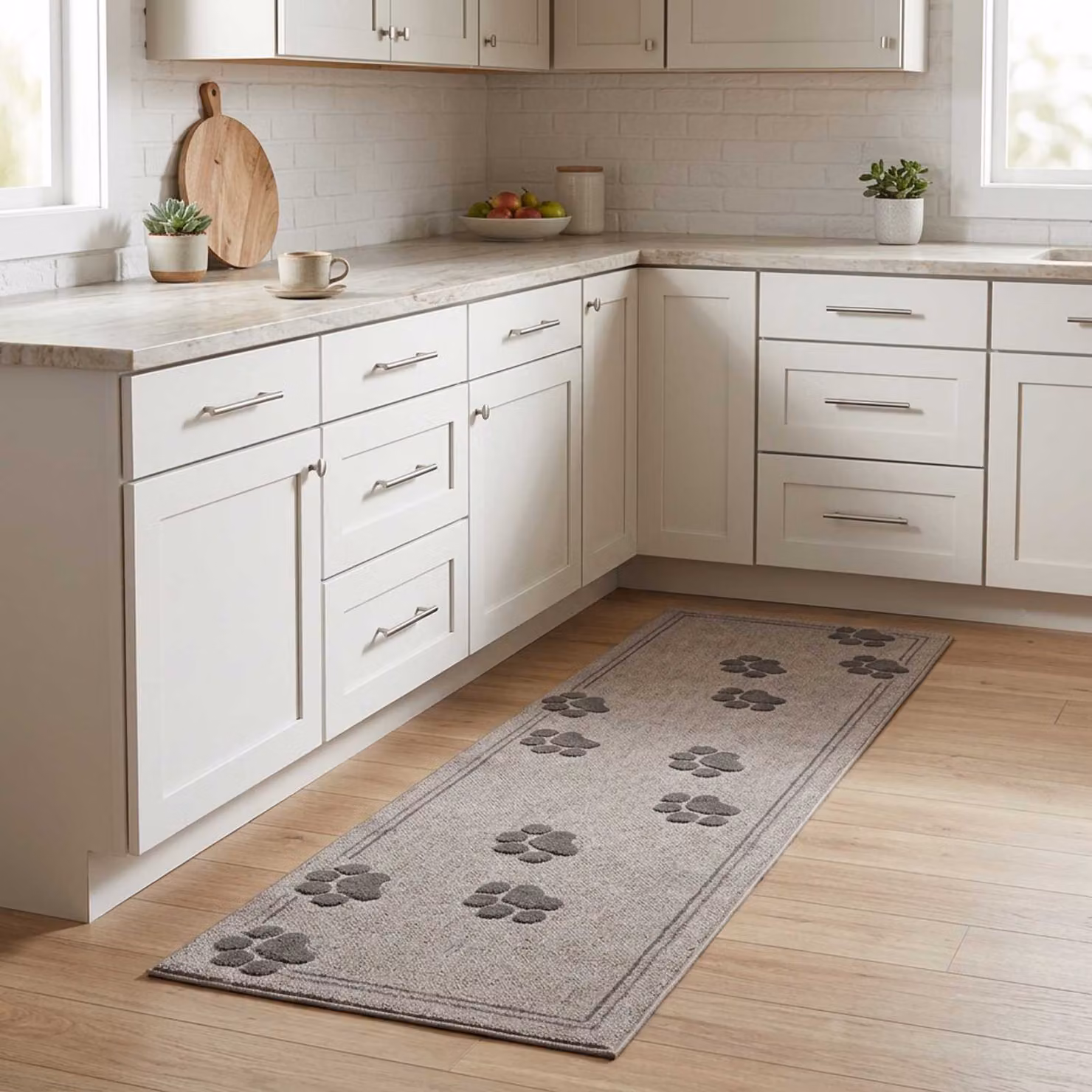vidaXL Tappeto da Cucina Moderno con Motivo Animali Grigio L: 180 cm, P: 60 cm, Lavabile e Antiscivolo
