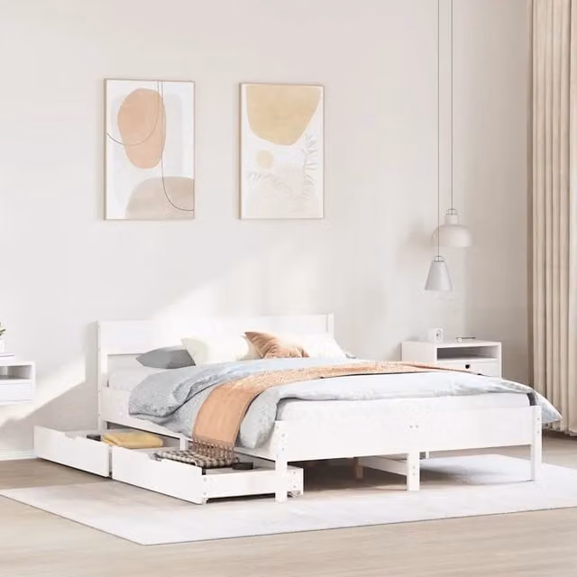 Letto senza Materasso-Struttura Letto Bianco 140x200 cm Legno Massello di Pino 539476