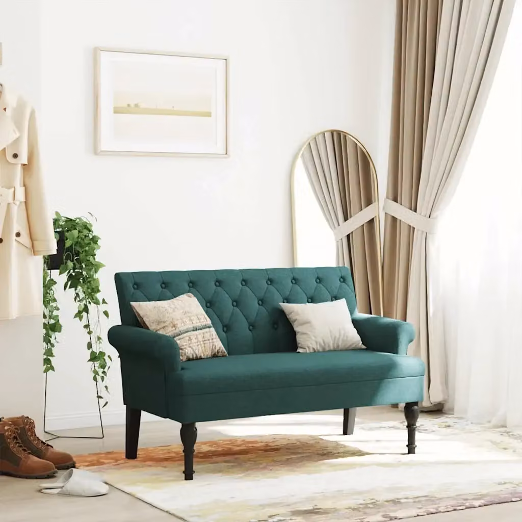 Panca con Schienale in Tessuto Verde con Struttura in Legno di Rubberwood L: 120 cm, P: 62 cm, H: 75,5 cm – 2