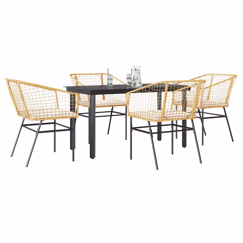 Set da Pranzo da Giardino vidaXL in Polyrattan con Tavolo in Vetro e 5 Sedute con Cuscini