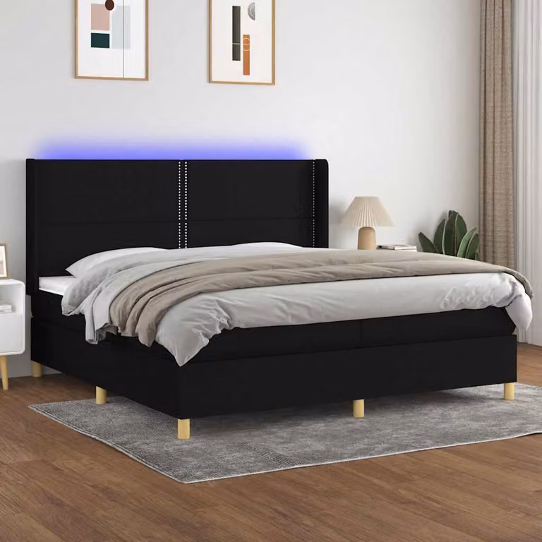 Letto Ibrido vidaXL con Materasso e Illuminazione LED, Tessuto Nero, L/P: 200 x 200 cm
