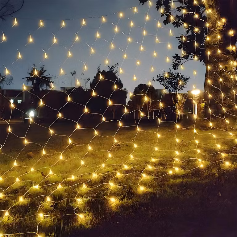 Ikodm, rete luminosa LED 1,5x1,5 metri, 96 luci, 8 modalità di illuminazione, catena luminosa per interni, decorazioni natalizie, feste, finestre, luce bianco caldo