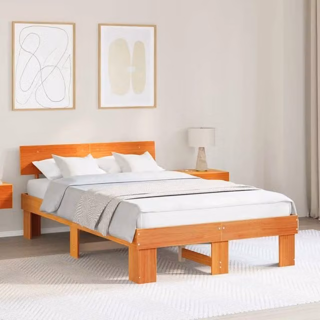 Struttura letto in pino massello vidaXL marrone cerato con doghe in legno L: 138 cm, P: 198 cm, H: 200 cm