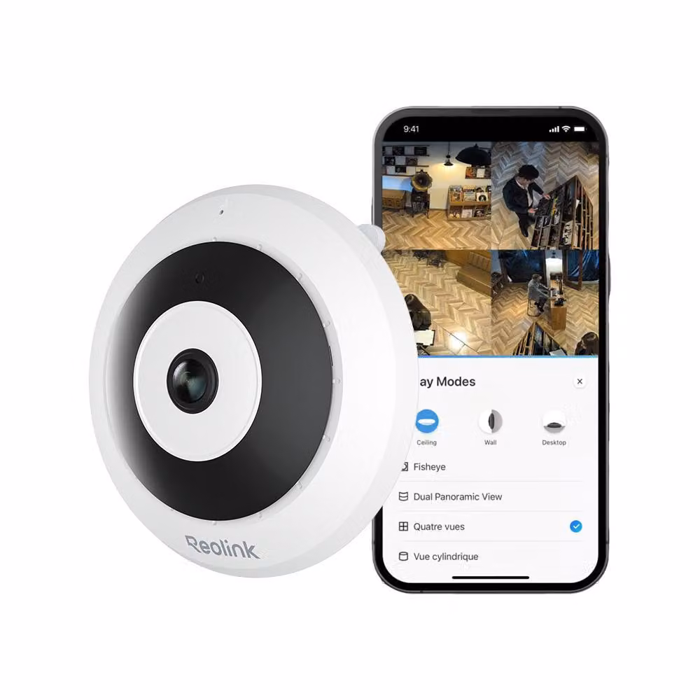 Telecamera fisheye per interni Reolink 6MP PoE, panorama a 360°, sirena integrata, audio a 2 vie, diverse modalità di visualizzazione, rilevamento intelligente delle persone, visione notturna
