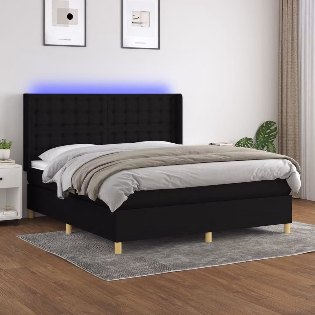 Maison Exclusive - Letto a Molle con Materasso e LED Nero 160x200 cm in Tessuto