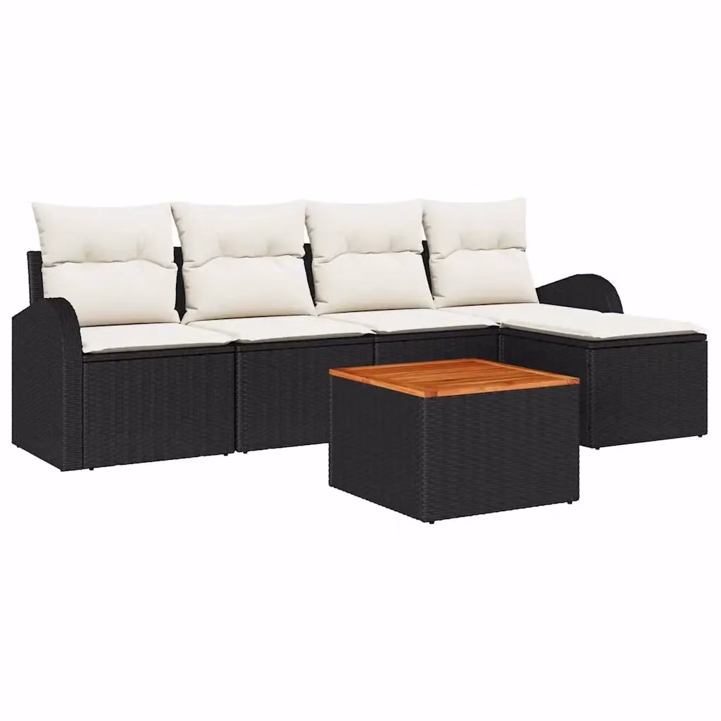 Set Divano da Giardino a L vidaXL 6 Pezzi Nero con Cuscini e Ottoman in Polyrattan e Acciaio – 2