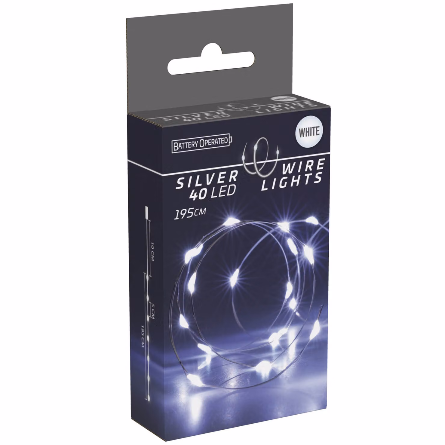 Luci a filo luminoso 40 Led a batteria Decorazione natalizia bianco freddo 195 cm