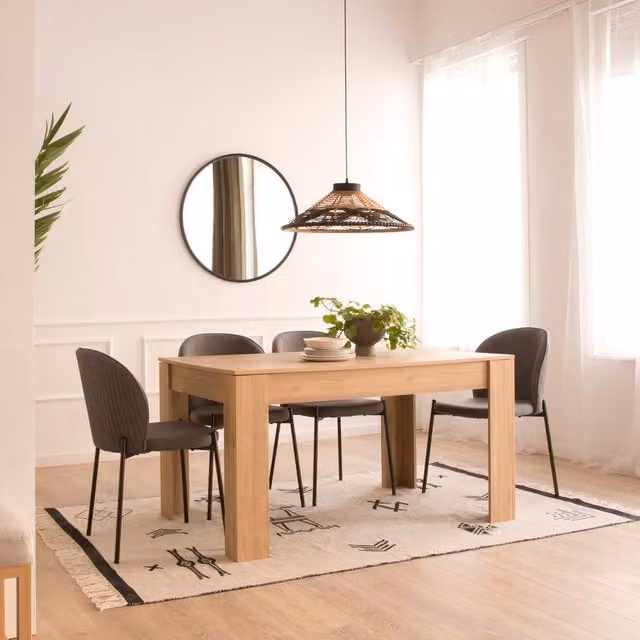 Banak tavolo da pranzo rettangolare allungabile in legno rovere colore beige e marrone