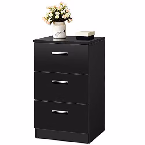 COSTWAY Comodino a 3 Cassetti 66 x 38 x 35 cm, Tavolino Moderno in Legno con Cassetti, Cassettiera per Camera da Letto, Ufficio e Salotto (Nero)