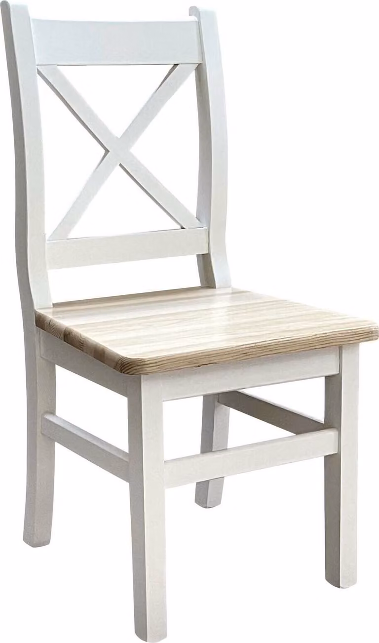 Sgabello a croce bianco II in legno di pino massiccio con seduta non laccata