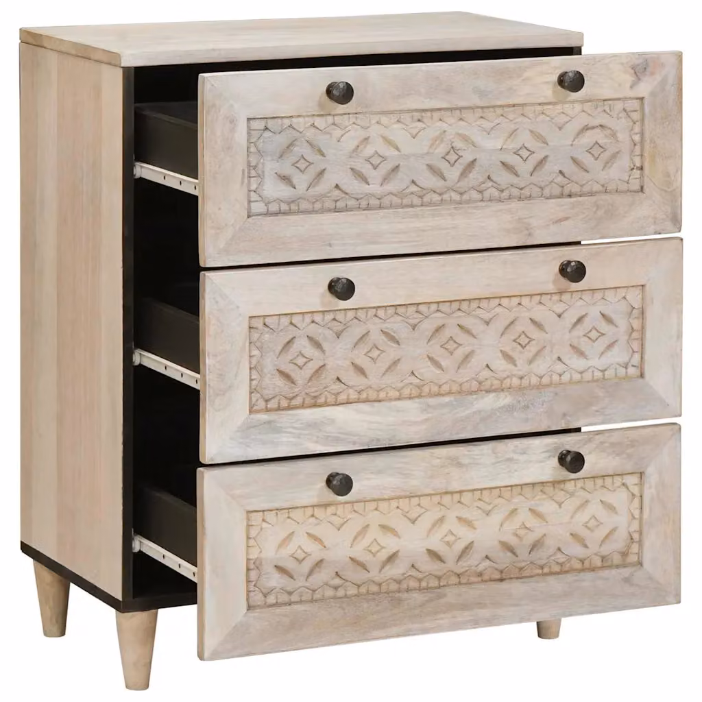 Credenza moderna vidaXL in legno massello di mango Bianco L: 60 cm, P: 33 cm, H: 75 cm