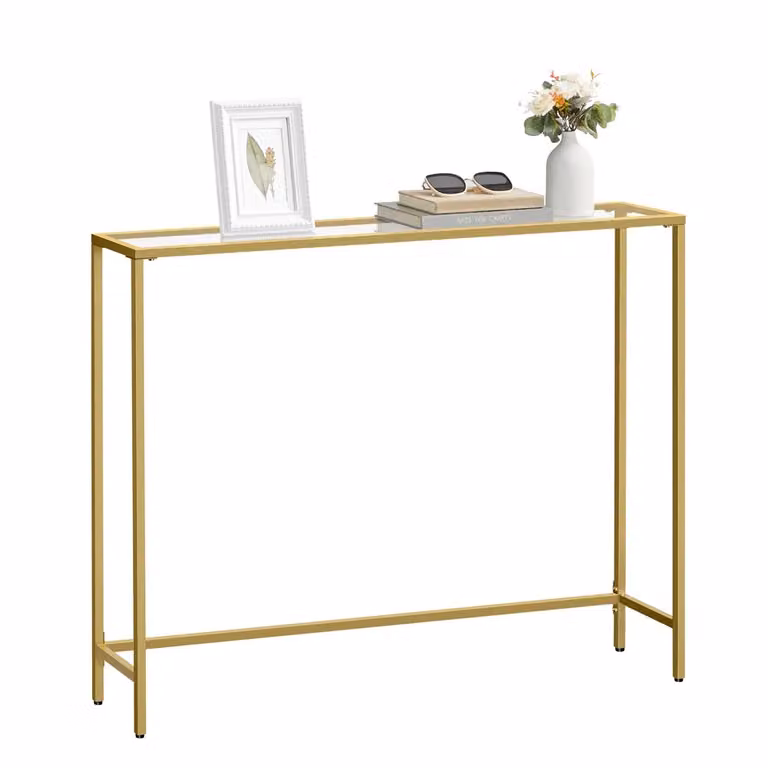 Consolle Ingresso Piano in Vetro Temperato Telaio Robusto e Stabile, Oro Pallido + Trasparente / 1 Tire (20P x 100L CM)