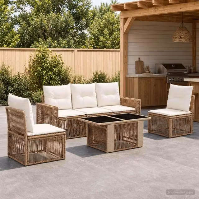 Set Divano da Giardino 6 pz Beige e Bianco Crema polyrattan 3436770
