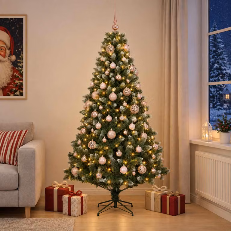 Albero di Natale artificiale con decorazioni a sfera, altezza 240 cm, 300 luci LED