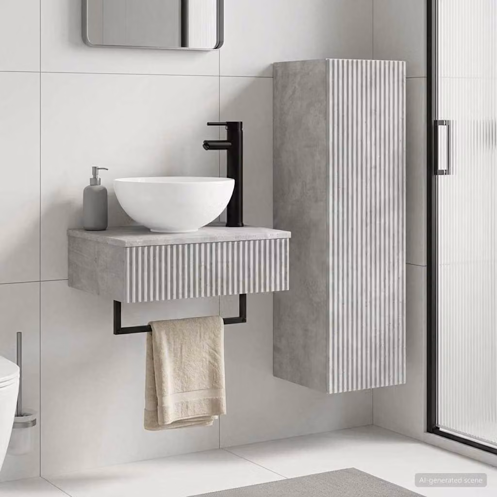 Set di mobili da bagno moderni vidaXL composto da mobileto sospeso e mobile sottolavabo in colore grigio con finitura opaca