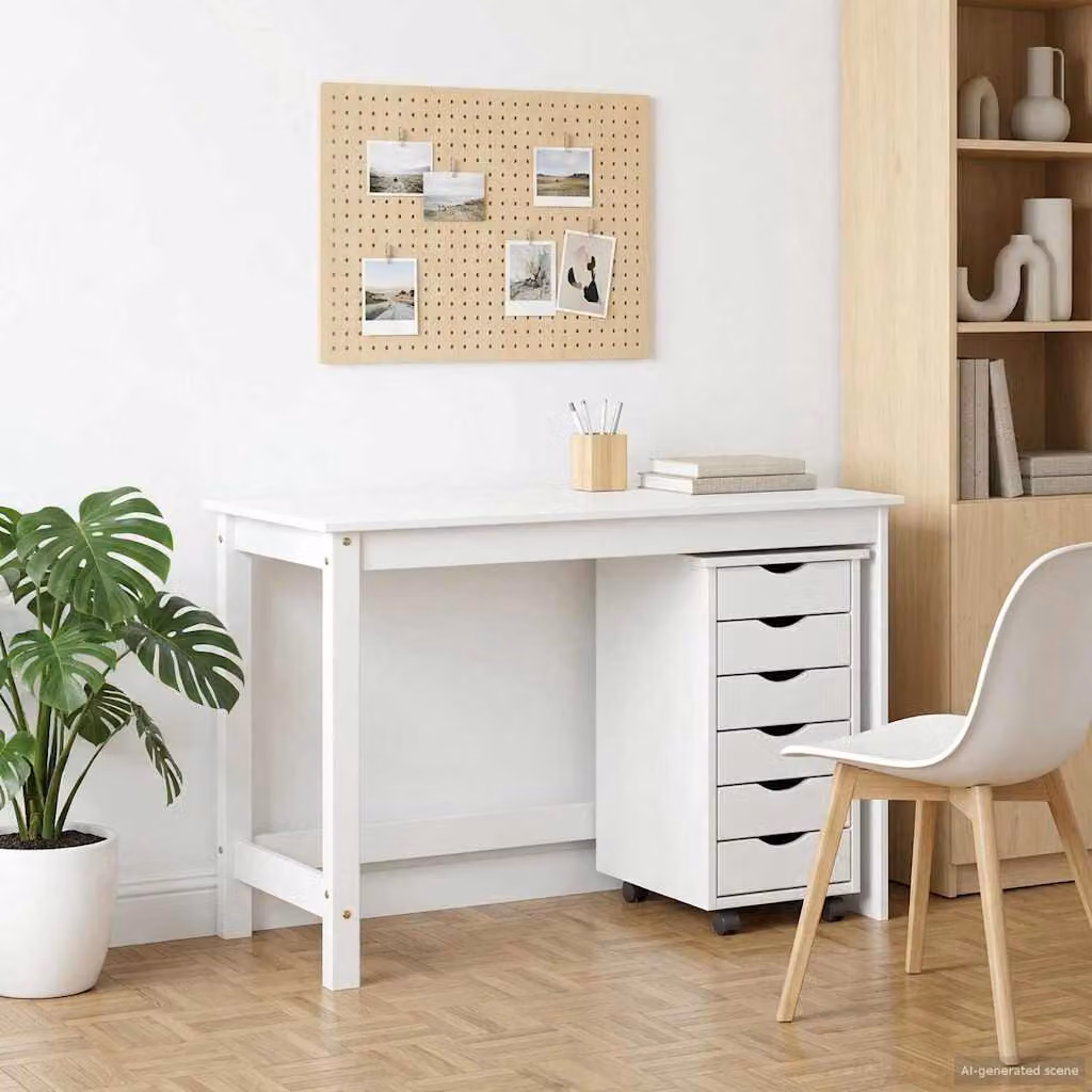 Set scrivania e mobiletto su ruote vidaXL MOSS 2 pz Bianco