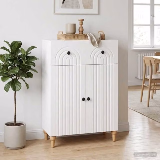 Credenza moderna vidaXL bianca in legno MDF e metallo L: 66 cm, P: 34,5 cm, H: 90 cm