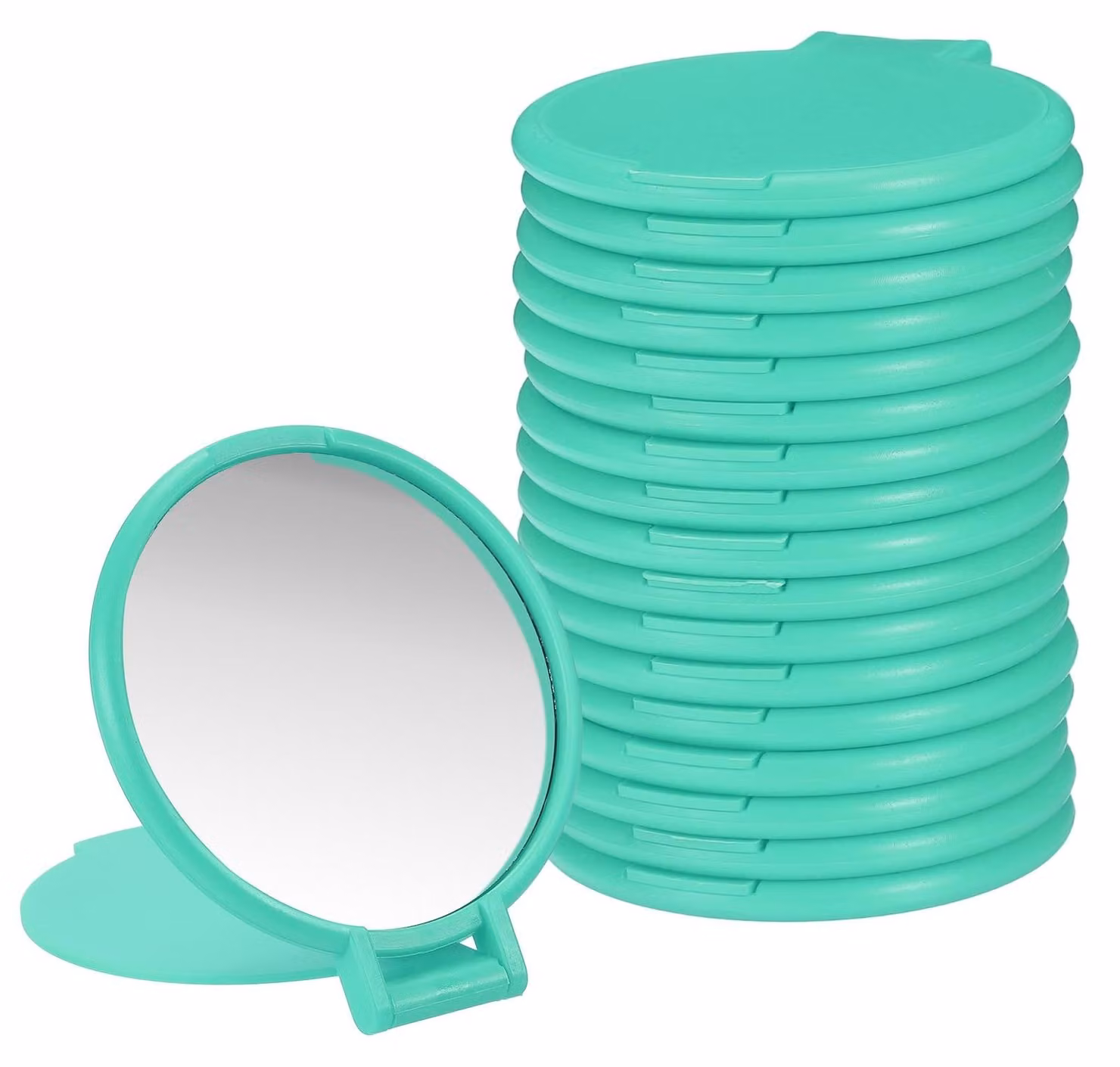18 piccoli specchietti tascabili, pieghevoli, rotondi, color verde chiaro, diametro 5,5 cm