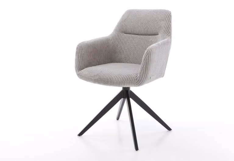 DELIFE Sedia girevole Pejo-Flex in tessuto corda grigio argento, base a croce larga, nero, rotazione a 360°, funzione oscillante, molle insacchettate