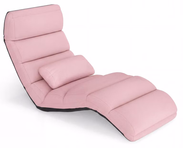 KOMFOTTEU, poltrona reclinabile pieghevole, lettino da terra con schienale regolabile in 5 posizioni e funzione relax, sedia pieghevole da terra con cuscino, poltrona imbottita, poltrona da terra ideale per gaming, riposo e lettura
