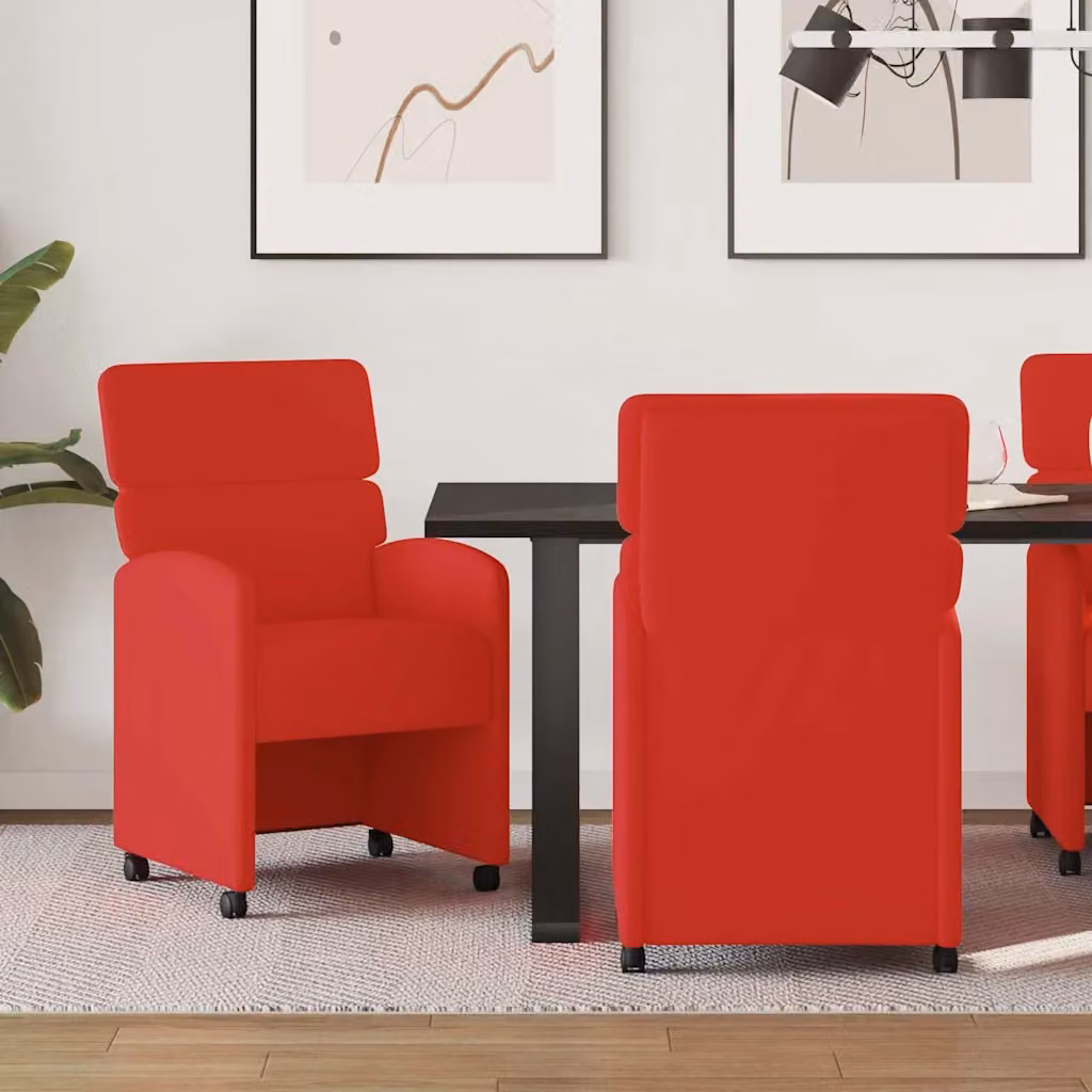 Set di 2 sedie da pranzo vidaXL con ruote in pelle sintetica rossa L 58 cm x P 65 cm x H 98 cm – 1