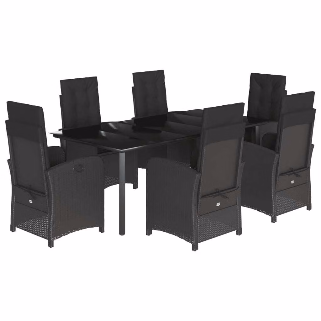 Set da Pranzo da Giardino 7 pz Nero con Cuscini in Polyrattan