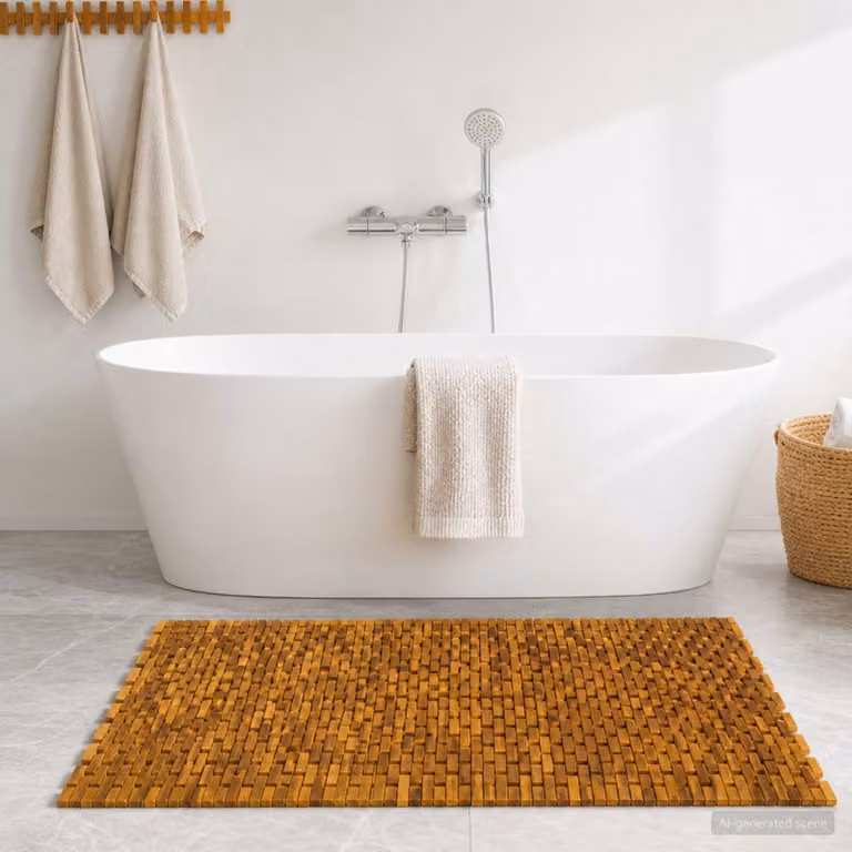 Tappetino da bagno vidaXL in bambù naturale color marrone, antiscivolo, L: 105 cm x P: 160 cm