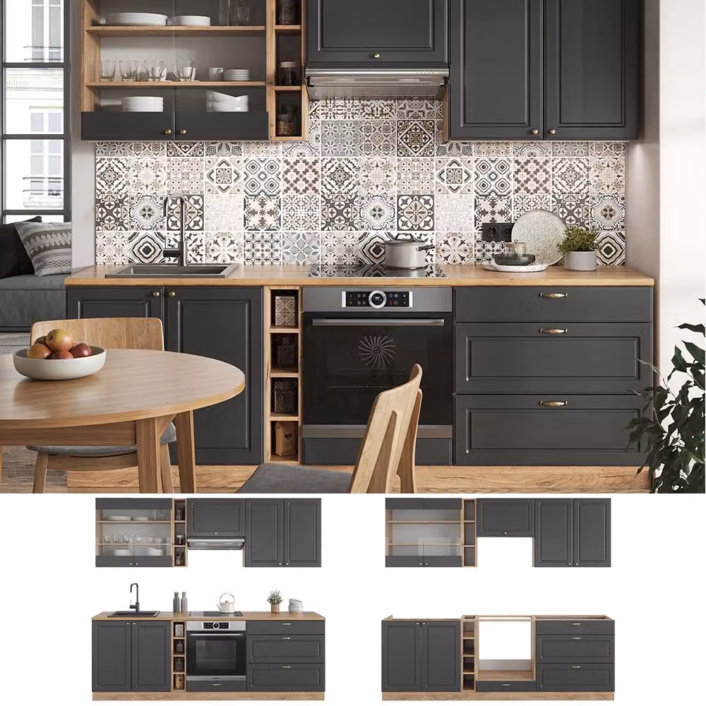 Cucina componibile Fame-Line Vicco colore Antracite e Rovere dorato L: 235 cm – 2
